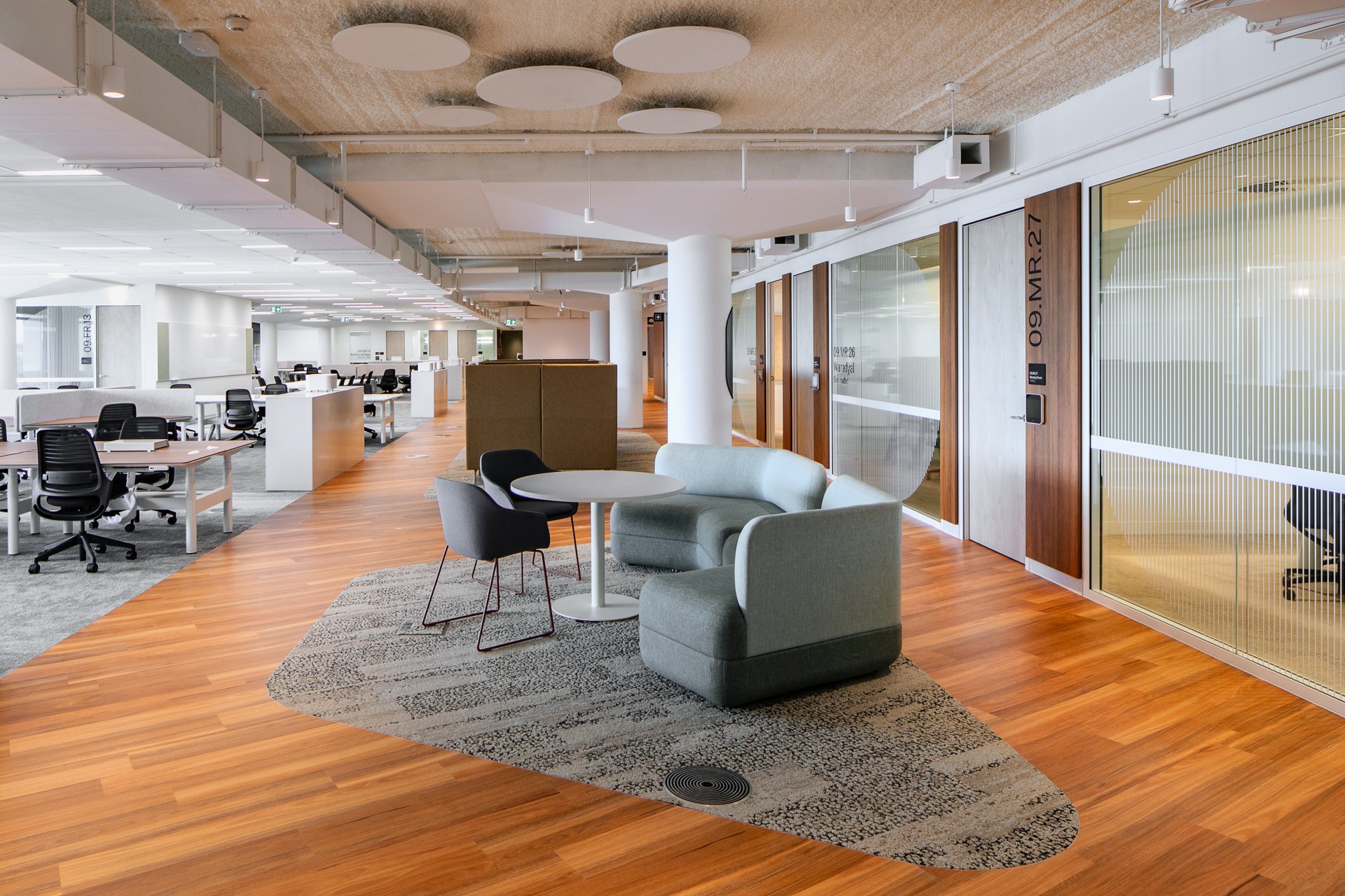 Illustrative commercial interior with structured planning details