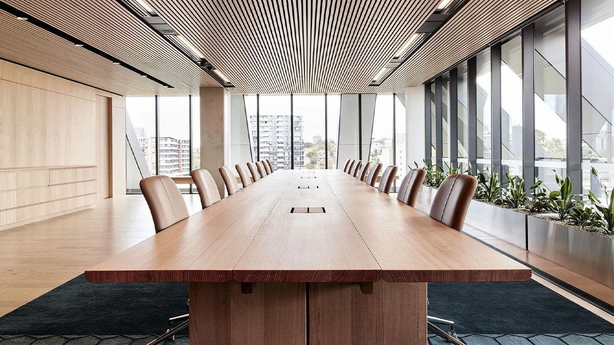 Illustrative boardroom interior with expansive views